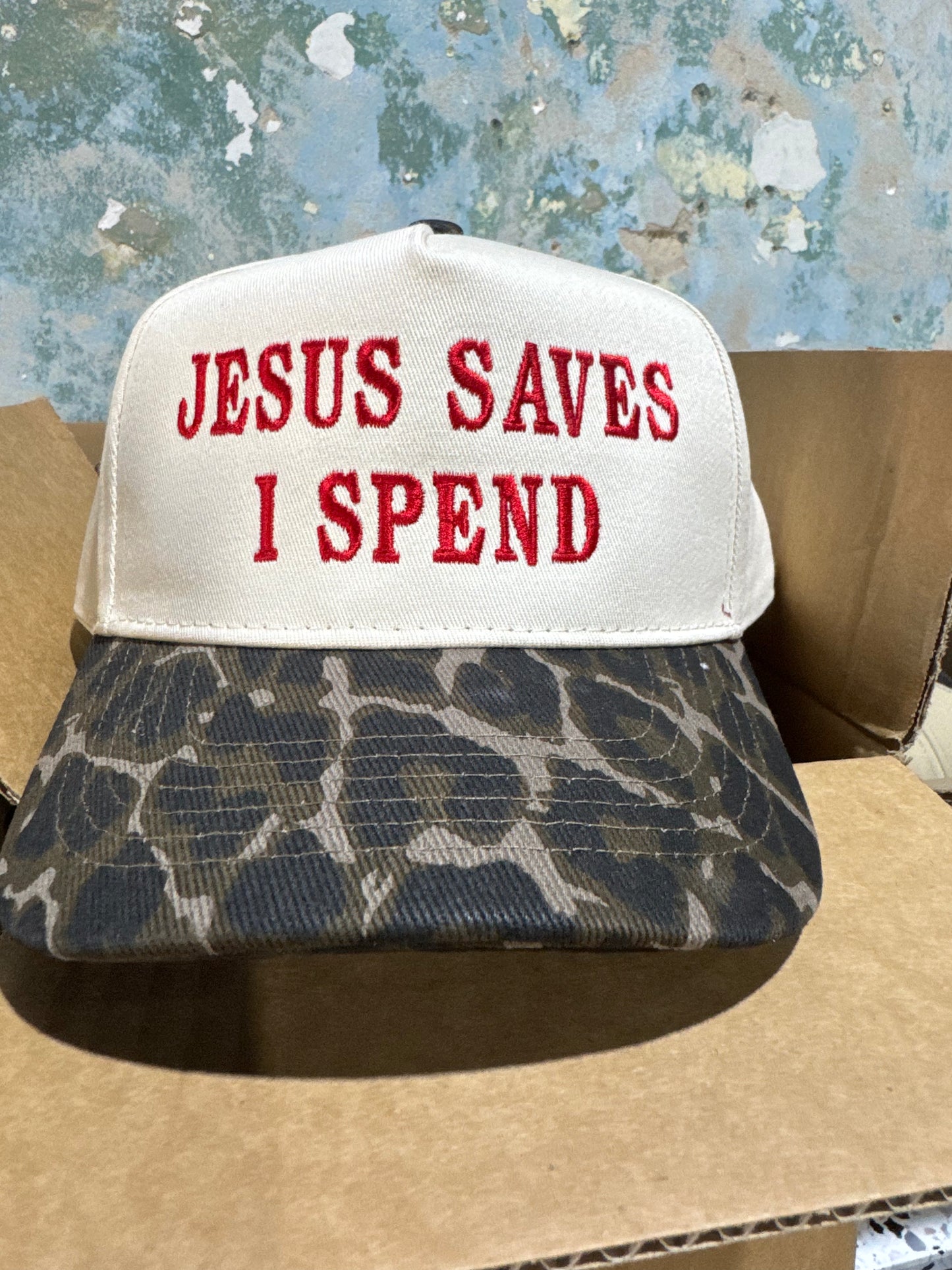 Jesus Saves, I Spend - Cotton Twill Trucker Hat